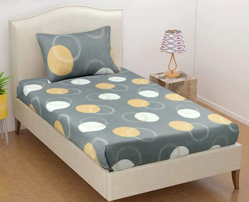 BSB HOME Premium Forever Modern Style Glace Cotton Floral Luxurious Beautiful Soft Comfort Designer Floral Pattern 1 Single Size Bed bedsheet and 1 Pillow Cover- Grey,White & Yellow - Image 4