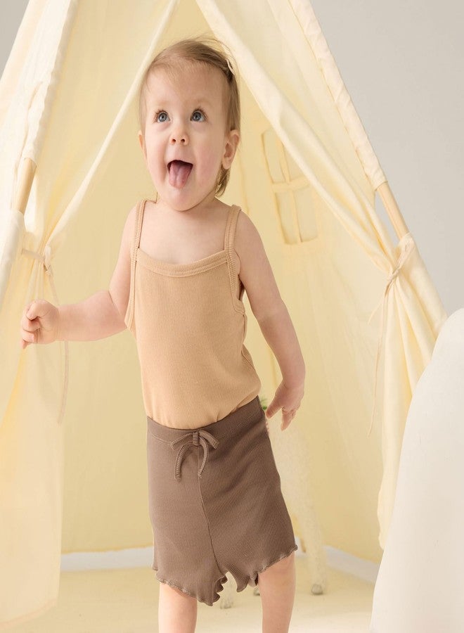 SOBOWO Baby Girl Shorts 12-18 Months Toddler Girl Shorts Ribbed 3 Pack Baby Girls Solid Soft Elastic Waist Casual Playing Summer Short Pants(Black/Beige/Brown, 12-18 Months) - Image 2