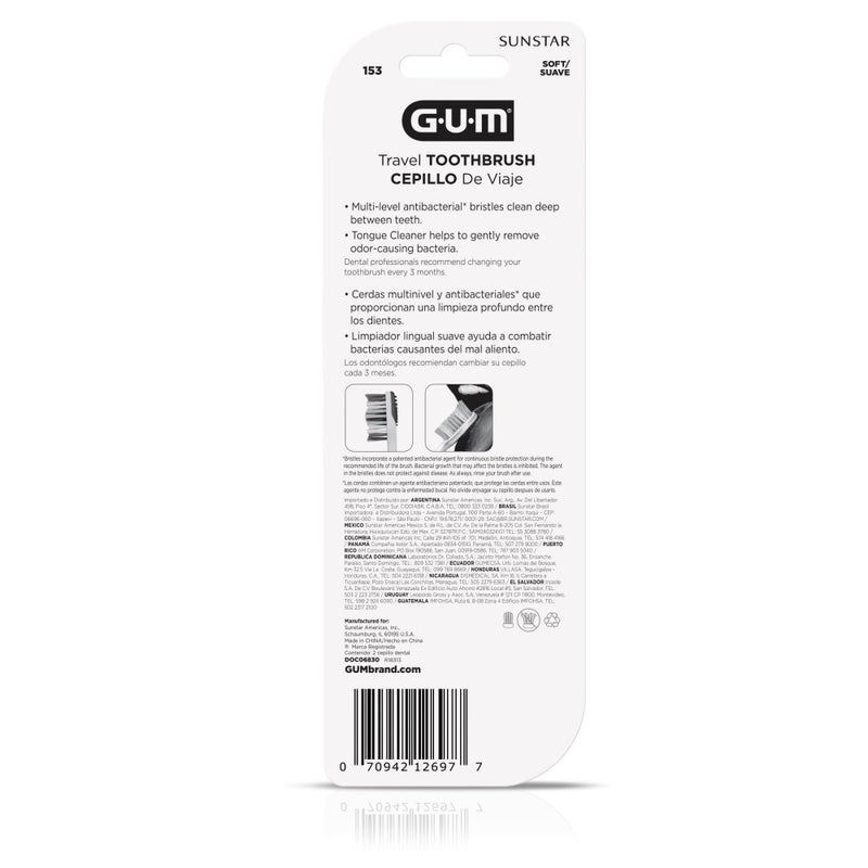 GUM Folding Travel Toothbrush, Compact Head + Tongue Cleaner, Soft Bristled Travel Toothbrushes for Adults, 2ct (Pack of 6) - Image 5