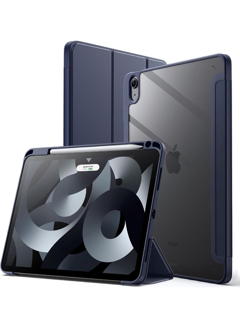 Rock Pow Case for iPad Air 5th Generation 2022 iPad Air 4th Gen 2020 10.9 inch Built-in Pencil Holder Trifold Stand Shockproof Cover with Clear Transparent Back Shell Auto Sleep Wake - Image 1