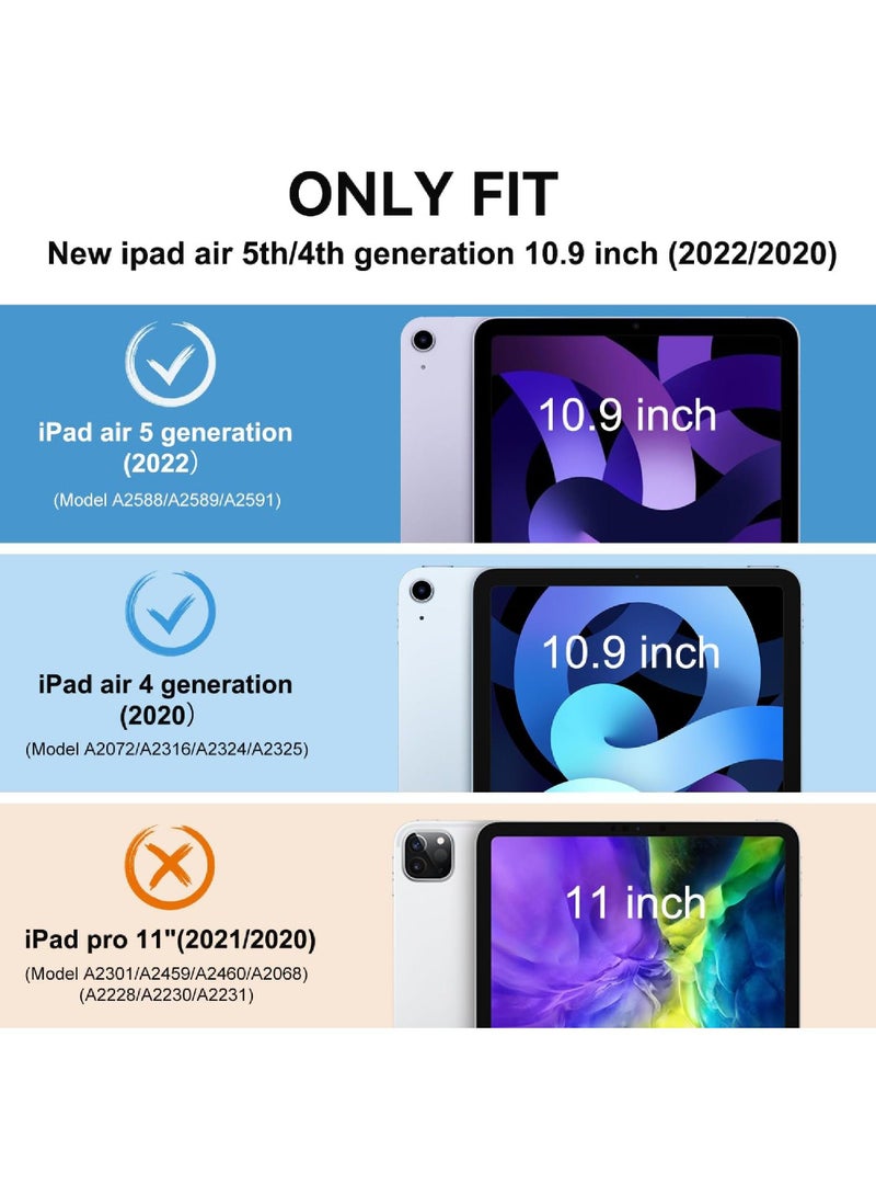 Rock Pow Case for iPad Air 5th Generation 2022 iPad Air 4th Gen 2020 10.9 inch Built-in Pencil Holder Trifold Stand Shockproof Cover with Clear Transparent Back Shell Auto Sleep Wake - Image 2