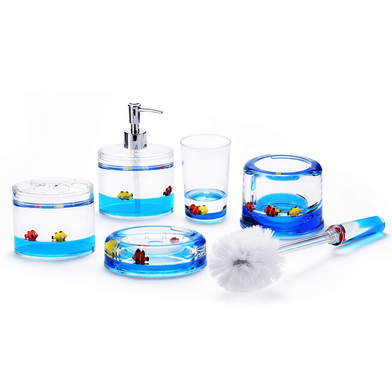 Locco Decor 5 Piece Acrylic Liquid 3D Floating Motion Bathroom Vanity Accessory Set Fish - Image 2