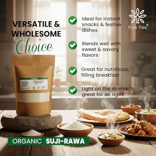 Pure Tree Certified Organic Sooji | 850 g | Rawa Suji | Rava | Semolina Sooji | Idly Rawa | Rich In Iron & B Vitamins For Healthy Breakfast Staples Upma Rava Dosa - Image 5