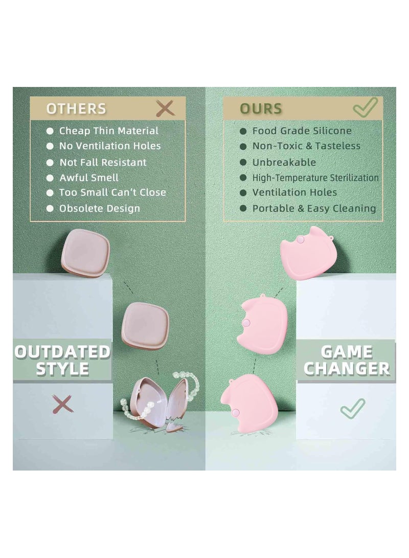 Retainer Box,Silicone Teeth Retainer Box with Breathing hole Portable orthodontic Box, for Travel Partial Denture Night Mouth Guard Aligner Case (Pink) - Image 5