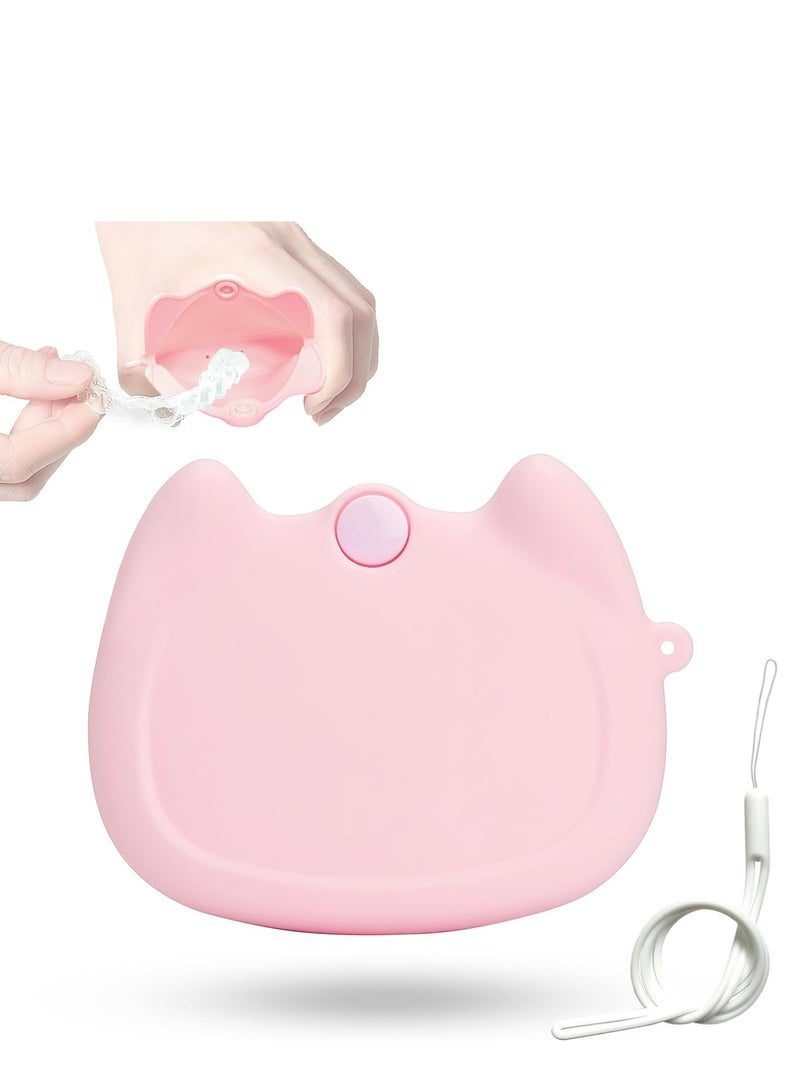 Retainer Box,Silicone Teeth Retainer Box with Breathing hole Portable orthodontic Box, for Travel Partial Denture Night Mouth Guard Aligner Case (Pink) - Image 1