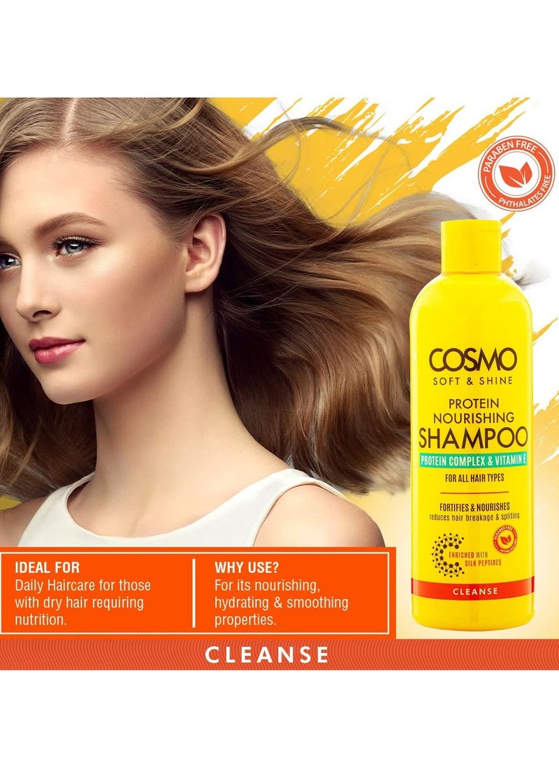COSMO Soft & Shine Protein Nourishing Shampoo 480ml | Fortifies and Nourishes | Reduce Hair Breakage, Spliting | Protein Complex & Vitamin E | For All Hair Types | Yellow  - Image 2