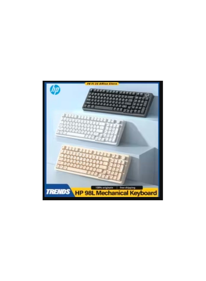 HP Wired Mechanical Keyboard - Floating 98 Keys Layout Design Bipods & Plastic Knob Design Gaming Keyboard K10G-82L Magic White - Image 2
