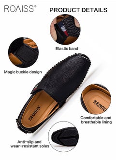 roaiss Special Shaped Slip-On Shoes for Men Fashion Stitched Trim Low Top Soft Sole Business Leather Flat Shoes Mens Wear Resistant Anti Slip Breathable Comfort Outdoor Beach Sandals  - Image 2