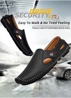 roaiss Special Shaped Slip-On Shoes for Men Fashion Stitched Trim Low Top Soft Sole Business Leather Flat Shoes Mens Wear Resistant Anti Slip Breathable Comfort Outdoor Beach Sandals  - Image 4