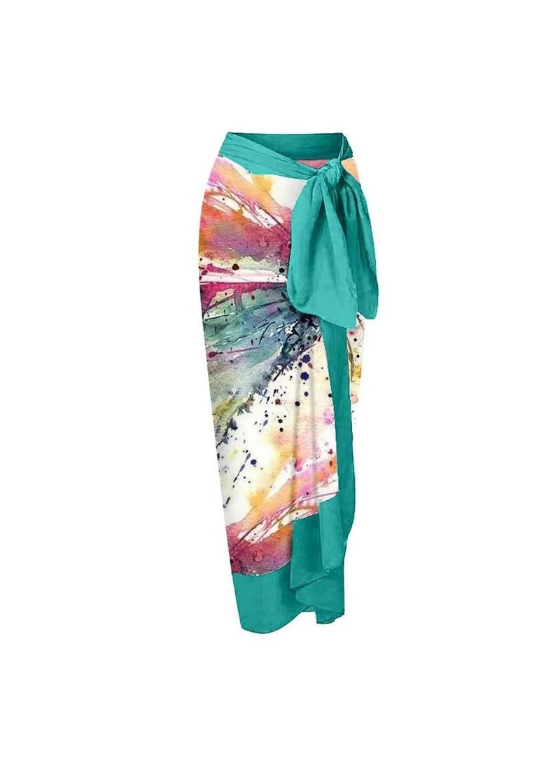 Generic 2-Piece Women Single Shoulder Lotus Leaf Edge Printed Swimsuit With Skirt Holiday Beach Dress Female Retro Swimwear Vintage Surf Wear Summer  - Image 3