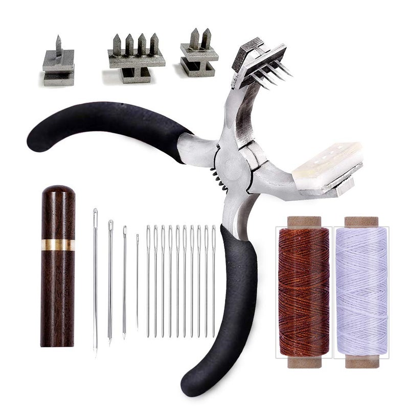 Butuze Stitching Hole Punch BUTUZE, 4mm Silent Rhombus Leather Hand Pliers with Leather Needle, Wooden Needle Case, Waxed Thread for Belts, Straps, Saddles, Shoes, Fabric DIY - Image 1