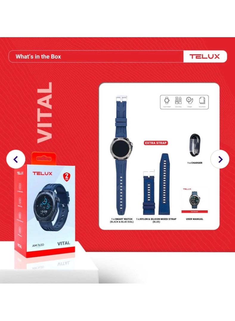 TELUX - TELUX VITAL Smart Calling Watch with 1.43” AMOLED Display & AI Voice Assistant - LC311 Blue - Image 1