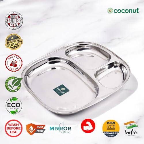 coconut Stainless Steel Small Dinner Plates wiith 2 Partitioned(Heavy Guage) Dynasty Plate - Set of 2 - Diameter- 10.5 Inches - Image 3
