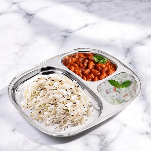 coconut Stainless Steel Small Dinner Plates wiith 2 Partitioned(Heavy Guage) Dynasty Plate - Set of 2 - Diameter- 10.5 Inches - Image 4
