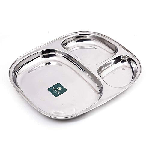 coconut Stainless Steel Small Dinner Plates wiith 2 Partitioned(Heavy Guage) Dynasty Plate - Set of 2 - Diameter- 10.5 Inches - Image 2