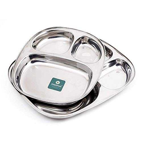coconut Stainless Steel Small Dinner Plates wiith 2 Partitioned(Heavy Guage) Dynasty Plate - Set of 2 - Diameter- 10.5 Inches - Image 1