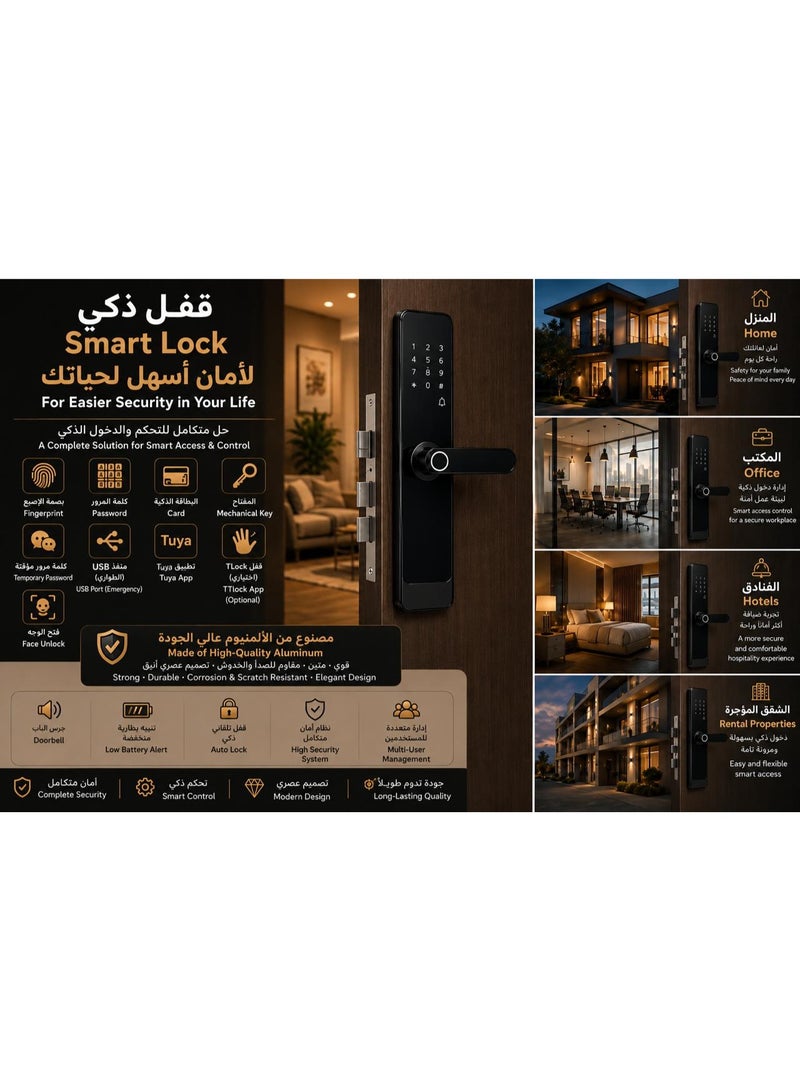 Smart Door Lock with Fingerprint, Password, RFID Card, Tuya App and Mechanical Key - Image 3
