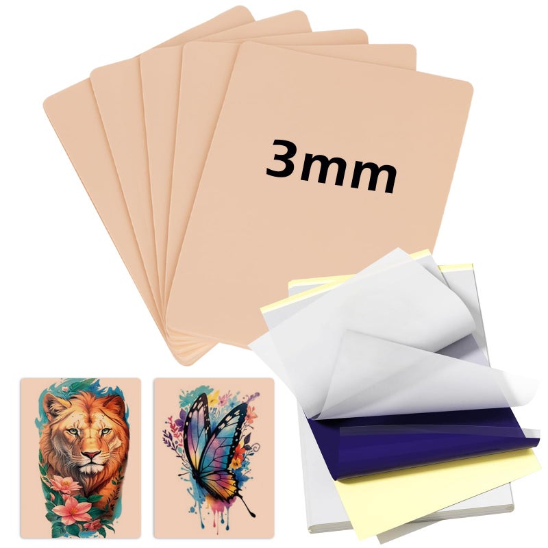 Jconly 3MM Fake Skin with Transfer Paper - Jconly 35pcs Fake Skin Transfer Paper Kit,5Pcs Tattoo Thick Practice Skin with 30Pcs Tattoo Paper Stencil Paper - Image 1