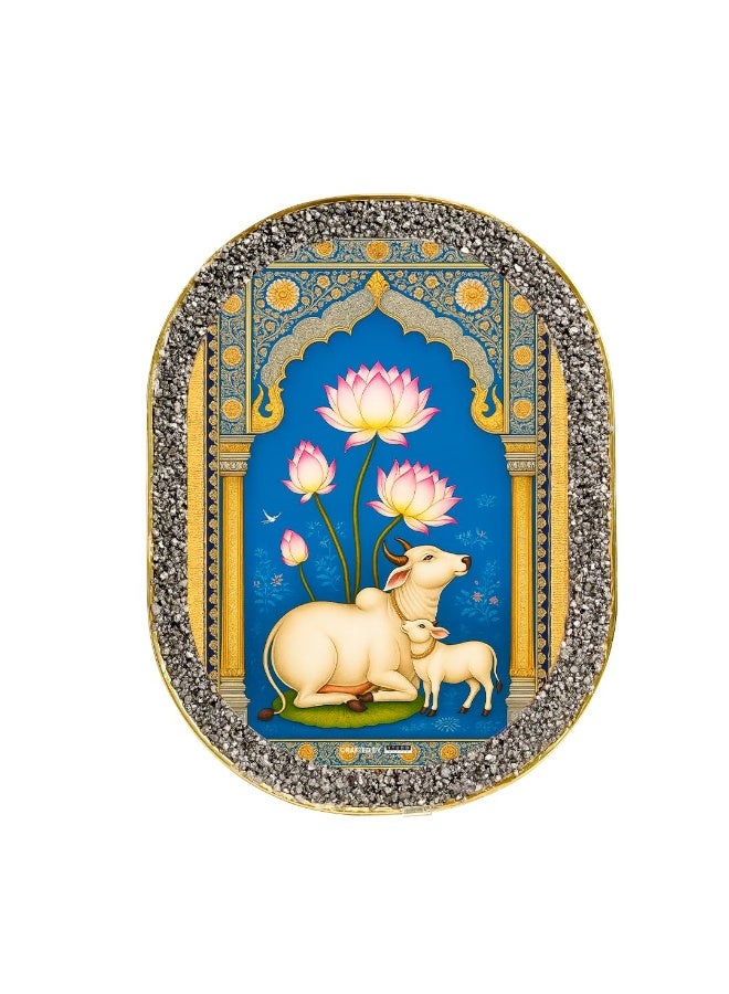 Studd Muffyn Kamdhenu Lotus Pyrite Plate Wall Decor | Rounded Rectangle | Vastu Shastra Home Decor for Wealth & Prosperity | Crystal Pyrite Energy Plate for Home Office Entrance | Spiritual Gift Item - Image 1