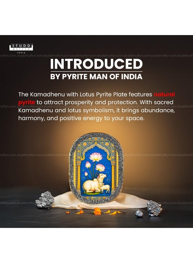 Studd Muffyn Kamdhenu Lotus Pyrite Plate Wall Decor | Rounded Rectangle | Vastu Shastra Home Decor for Wealth & Prosperity | Crystal Pyrite Energy Plate for Home Office Entrance | Spiritual Gift Item - Image 2