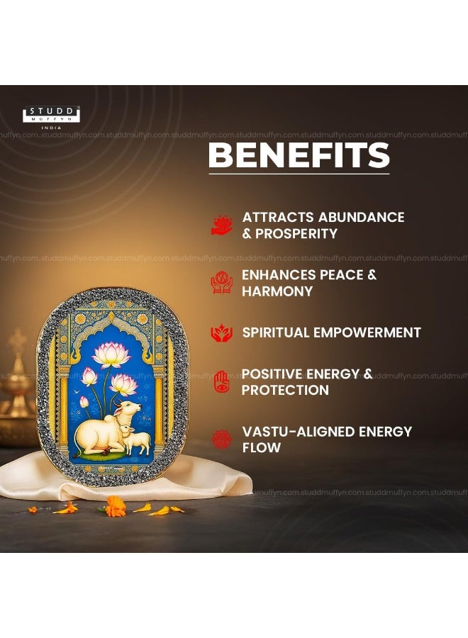 Studd Muffyn Kamdhenu Lotus Pyrite Plate Wall Decor | Rounded Rectangle | Vastu Shastra Home Decor for Wealth & Prosperity | Crystal Pyrite Energy Plate for Home Office Entrance | Spiritual Gift Item - Image 4