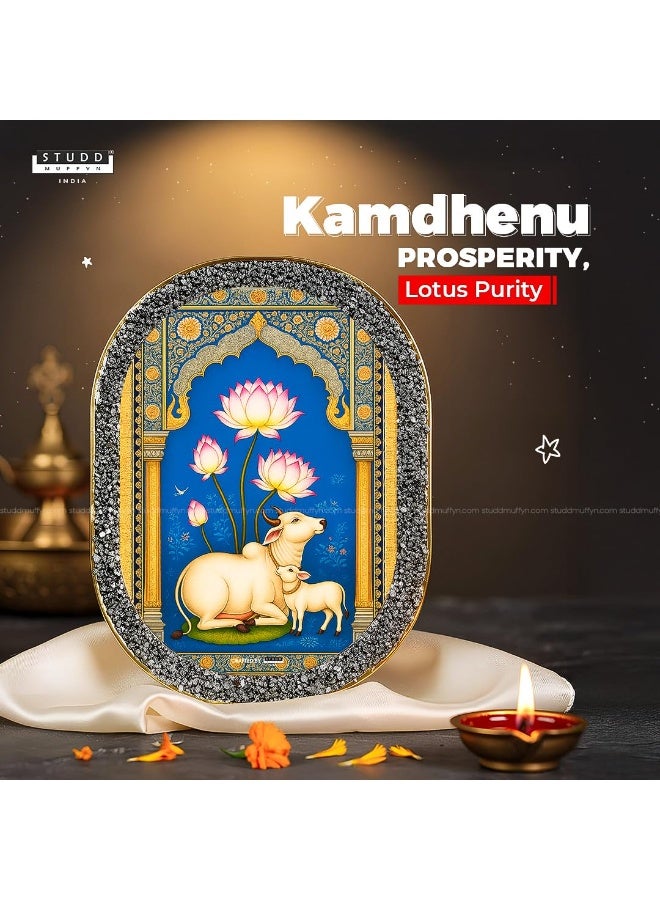 Studd Muffyn Kamdhenu Lotus Pyrite Plate Wall Decor | Rounded Rectangle | Vastu Shastra Home Decor for Wealth & Prosperity | Crystal Pyrite Energy Plate for Home Office Entrance | Spiritual Gift Item - Image 3