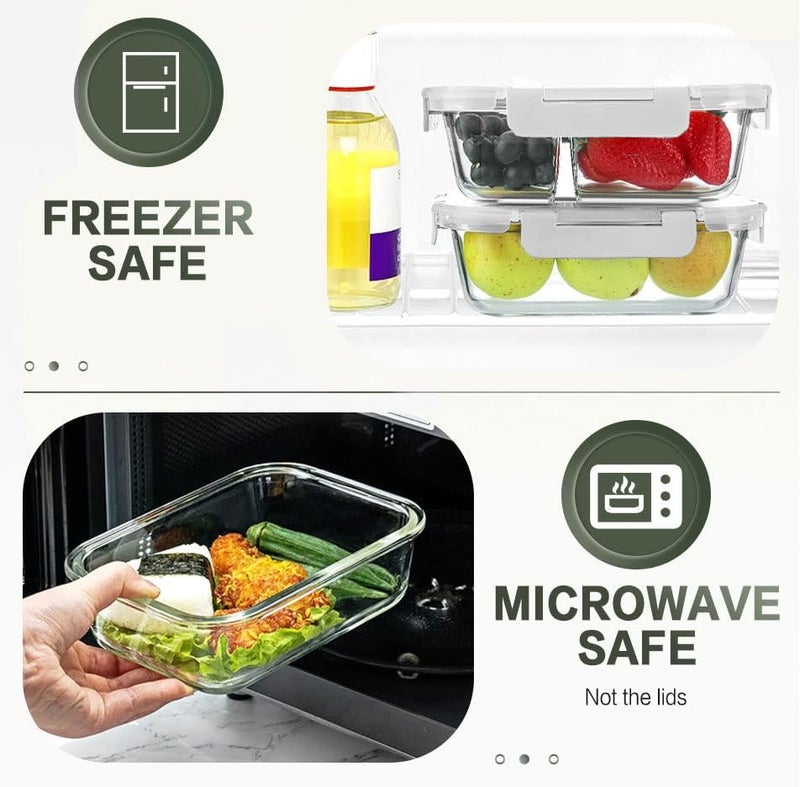 KOMUEE 10 Packs 30 oz Glass Meal Prep Containers,Glass Food Storage Containers with Lids,Airtight Lunch Bento Boxes,Microwave, Oven, Freezer and Dishwasher,White - Image 3
