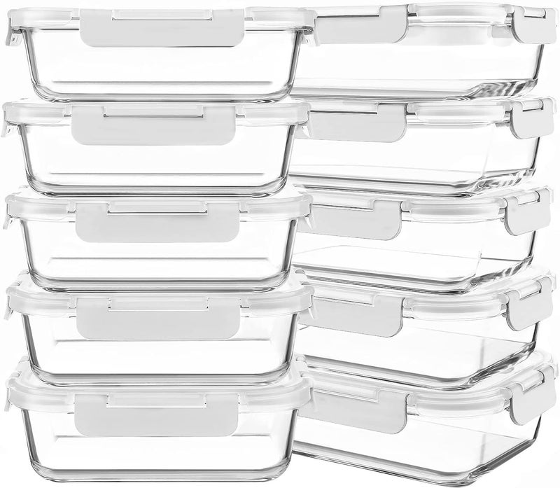 KOMUEE 10 Packs 30 oz Glass Meal Prep Containers,Glass Food Storage Containers with Lids,Airtight Lunch Bento Boxes,Microwave, Oven, Freezer and Dishwasher,White - Image 1