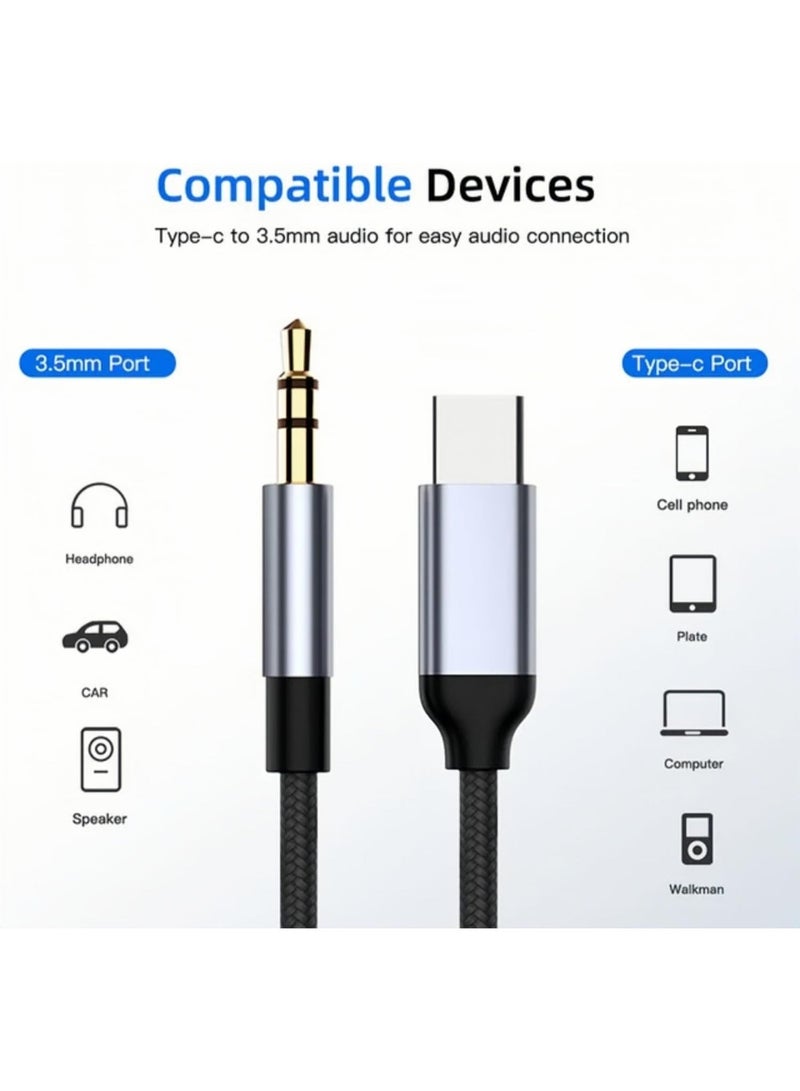 1M USB-C / Type C to 3.5mm AUX Audio Cable Universal for Car Computer Headphone Speaker Audio Connection for Car Music Playback - Image 4