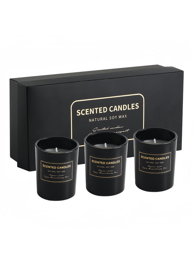 Scented Candle Gift Set, 3 Pcs Natural Soy Wax Candles with Tobacco Leather, Darjeeling Tea, Black Cedar & Juniper Scents, Luxury Home Fragrance Decor for Gifting, Birthday, Holiday - Image 1