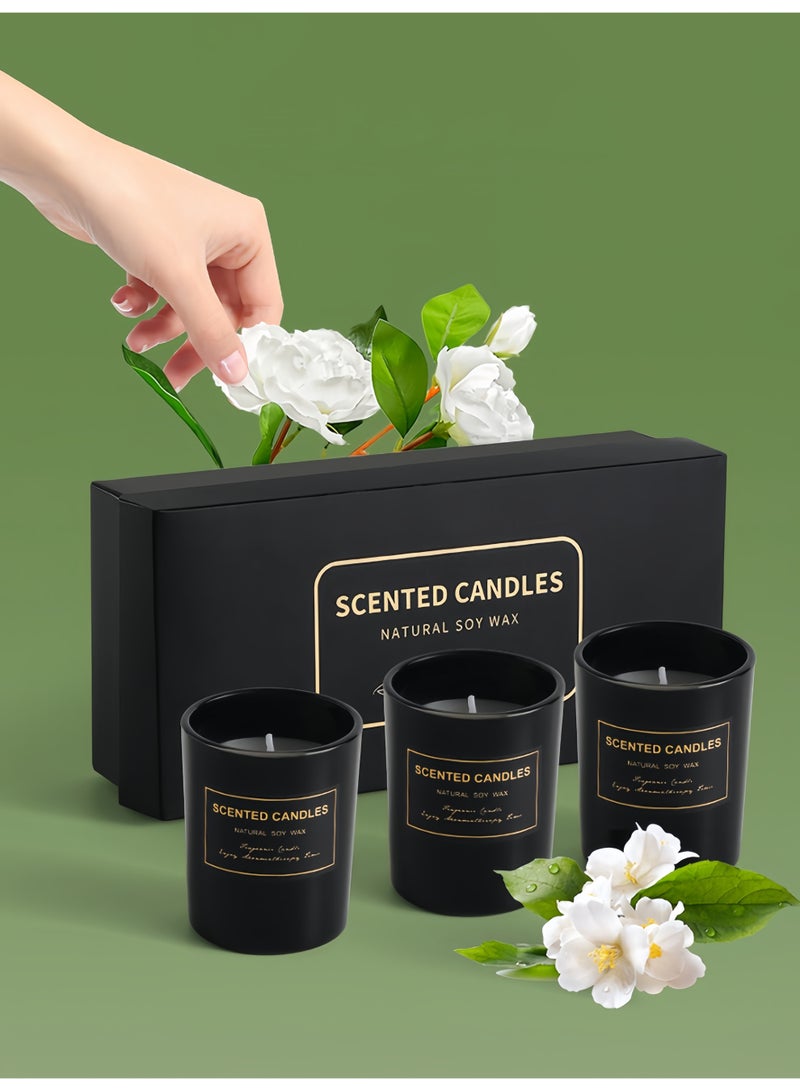 Scented Candle Gift Set, 3 Pcs Natural Soy Wax Candles with Tobacco Leather, Darjeeling Tea, Black Cedar & Juniper Scents, Luxury Home Fragrance Decor for Gifting, Birthday, Holiday - Image 4