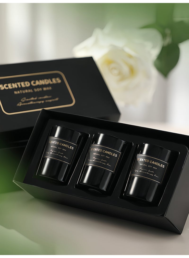Scented Candle Gift Set, 3 Pcs Natural Soy Wax Candles with Tobacco Leather, Darjeeling Tea, Black Cedar & Juniper Scents, Luxury Home Fragrance Decor for Gifting, Birthday, Holiday - Image 3