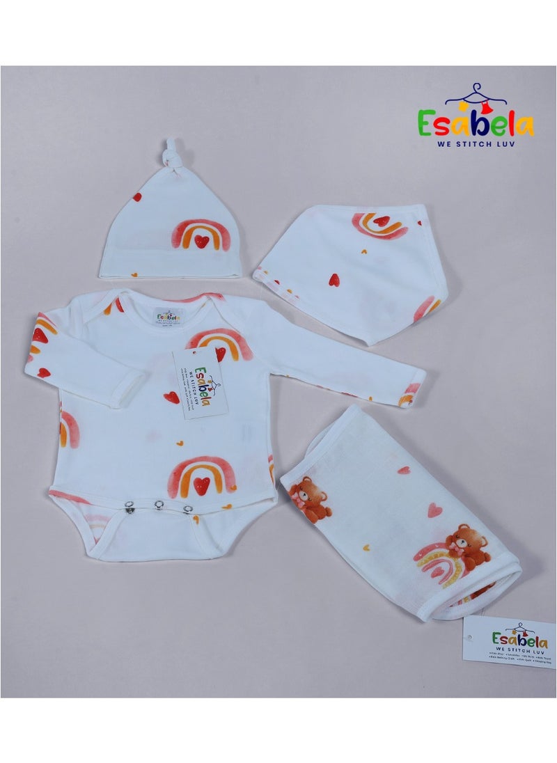 Esabela - Baby Girl Sleepsuit & Bodysuit Set Soft Cotton Baby Bodysuit Cozy, Breathable, and Gentle on Skin, Swaddle/Sleep Suit/Body Suit/Burp Cloth/Cap/Bib for New Born Infant Size Age 0+ Months - Image 1