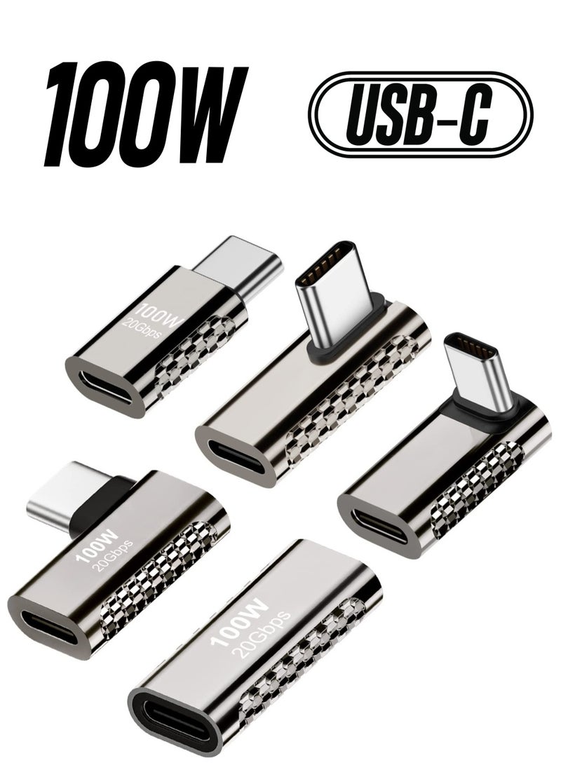 KASTWAVE 100W USB C Adapter (5 Pack), Vertical Up&Down, Left&Right 90 Degree Angle USB Type C Male to Female 20Gbps Extender, Female to Female Coupler for Steam Deck, Switch, MacBook Pro, Laptop - Image 1