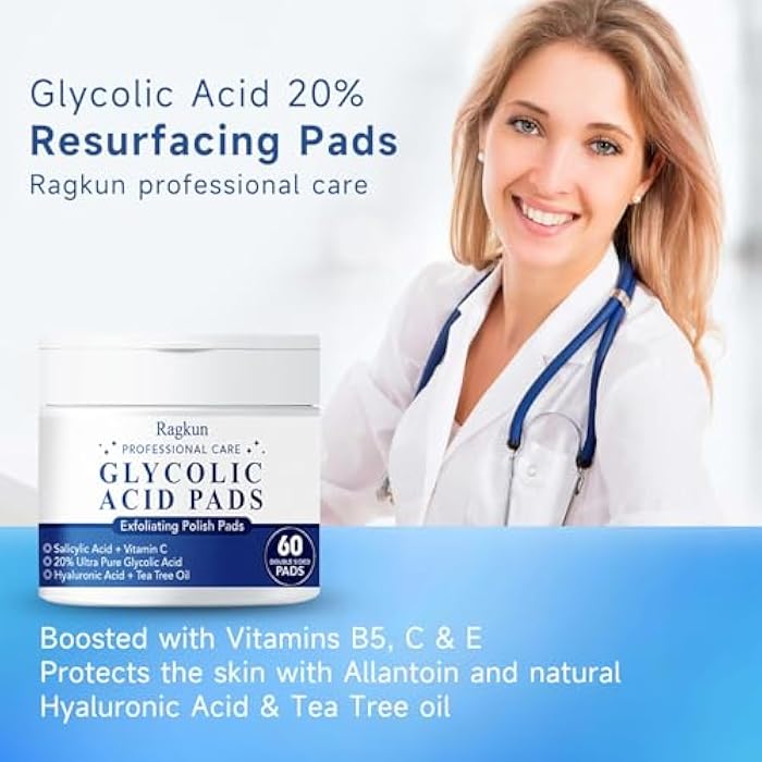Ragkun Glycolic Acid Pads, Exfoliating Resurfacing Pads for Face with Salicylic Acid Pad with Tea Tree Oil, Exfoliating Face Peel & Radiance Deep Cleaning Effect, 60 Count - Image 3