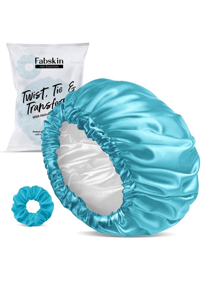 Fabskin FABSKIN Luxury Satin Silk Hair Hair Bonnet Cap for Sleeping with Satin Scrunchie | For Women & Girls | For Curly & All Hair Types (SKY BLUE)  - Image 1