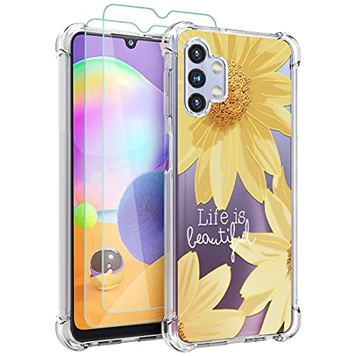 Osophter for Galaxy A32 5G Case Girls Women Flower Floral with Screen Protector Shock-Absorption Flexible TPU Rubber Phone Cover for Samsung Galaxy A32 5G(Big Sun Flower) - Image 1