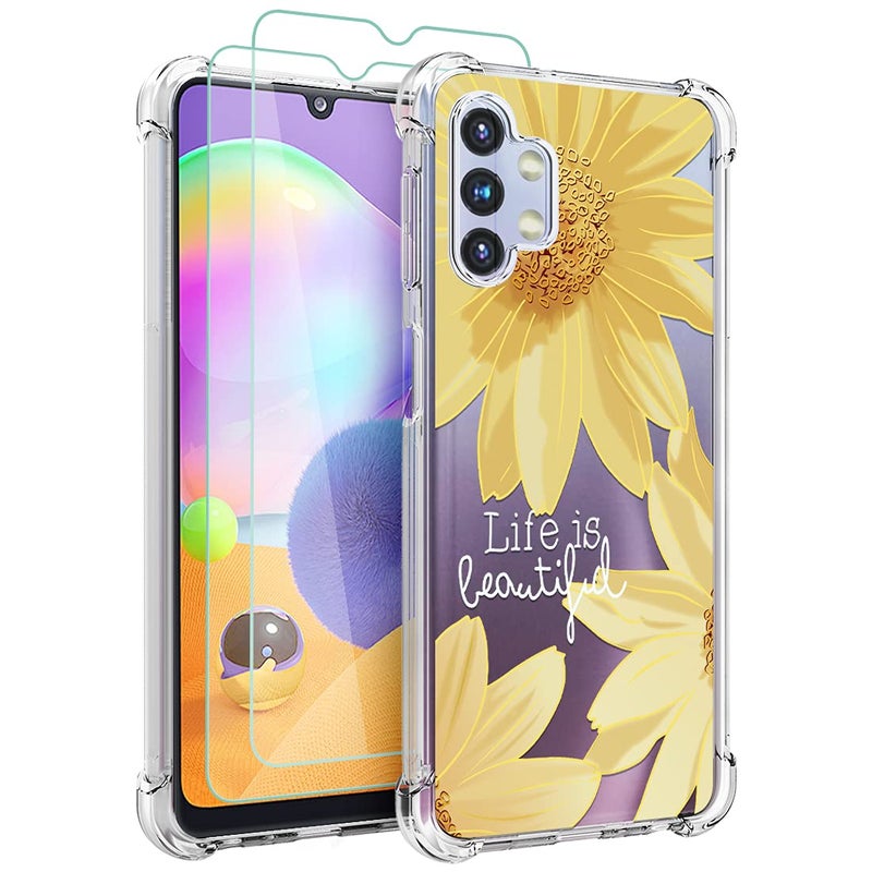 Osophter for Galaxy A32 5G Case Girls Women Flower Floral with Screen Protector Shock-Absorption Flexible TPU Rubber Phone Cover for Samsung Galaxy A32 5G(Big Sun Flower) - Image 2