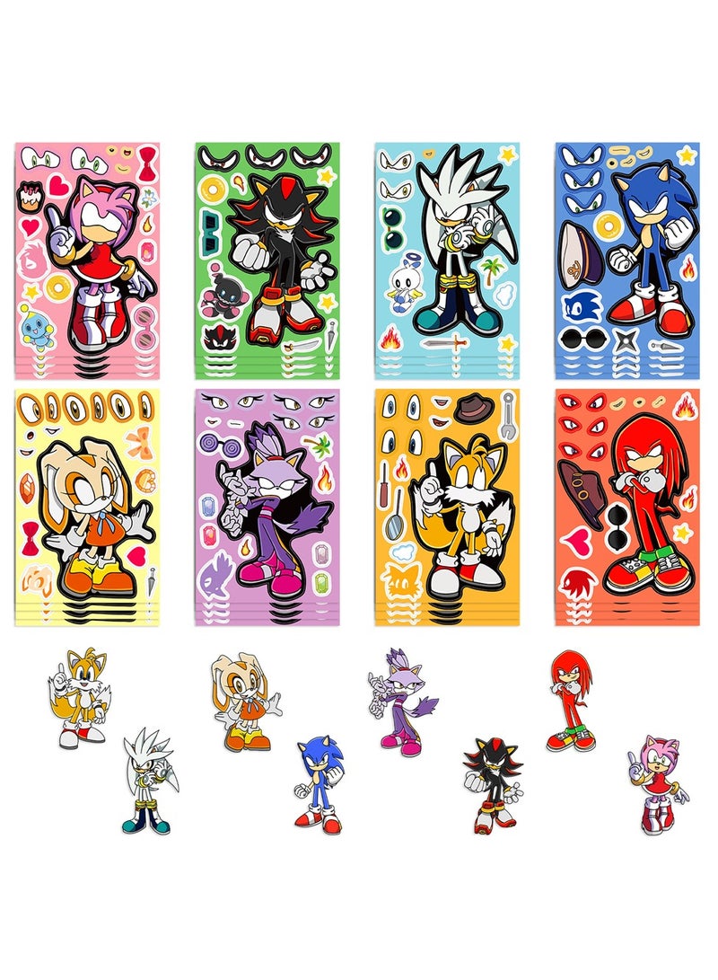 8 Sheets/Set Make a Face Puzzle Stickers Waterproof Sonic The Hedgehog Stickers DIY Craft for Kids - Image 3