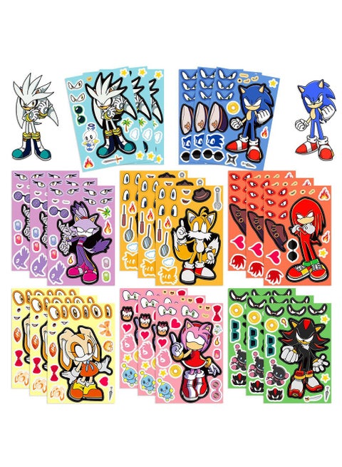 8 Sheets/Set Make a Face Puzzle Stickers Waterproof Sonic The Hedgehog Stickers DIY Craft for Kids