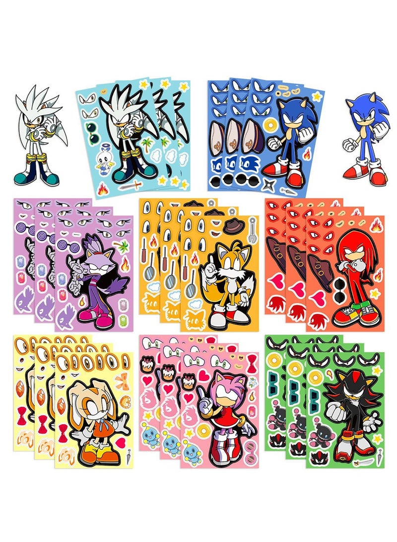 8 Sheets/Set Make a Face Puzzle Stickers Waterproof Sonic The Hedgehog Stickers DIY Craft for Kids - Image 1
