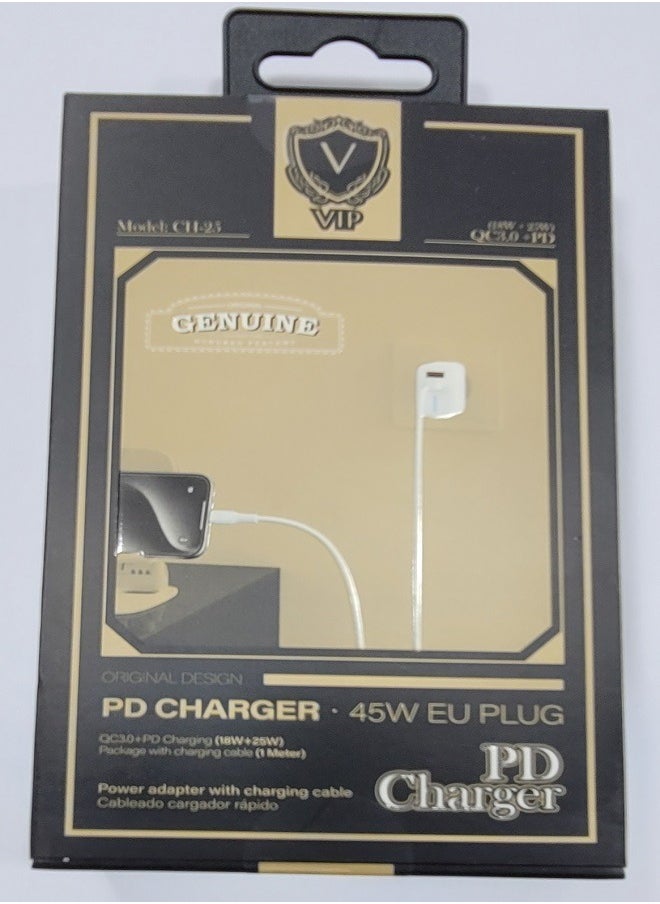 VIP VIP 45W PD - USB-C Super Fast Charging Travel Adapter (EU Plug) White  - Image 3