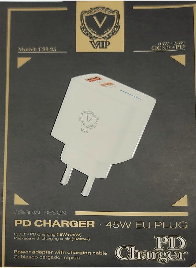 VIP VIP 45W PD - USB-C Super Fast Charging Travel Adapter (EU Plug) White  - Image 2