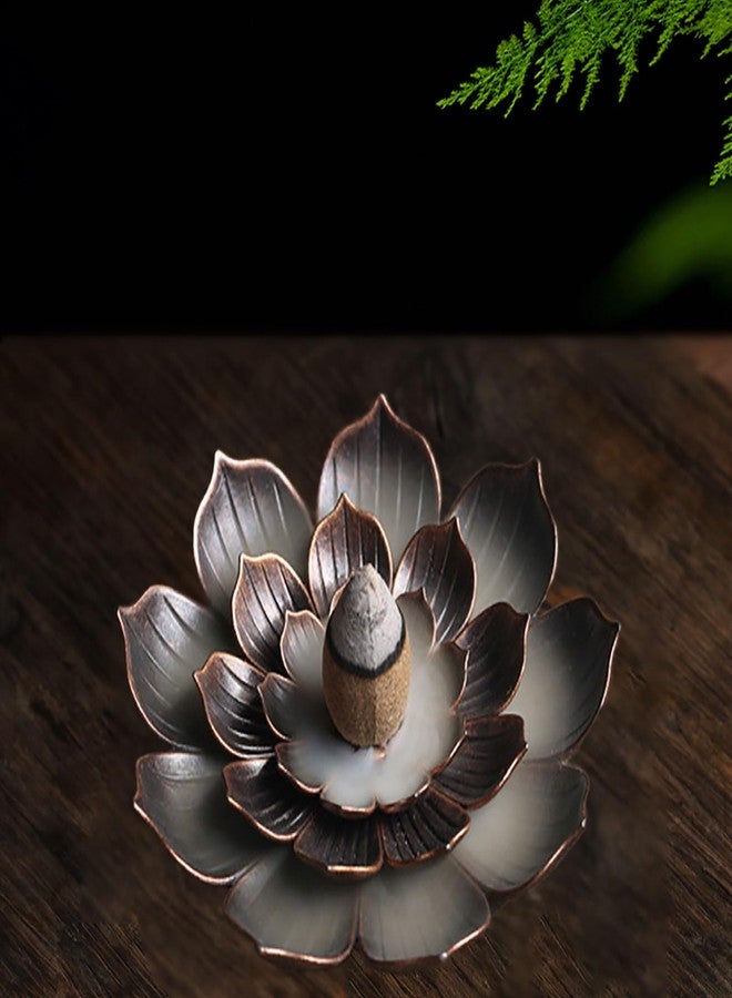 Careyoungs Incense Holder for Sticks with Lotus Detachable Ash Catcher,6 Incense Holes Incense Burner,Metal Home Decor (Brown, 1) - Image 2