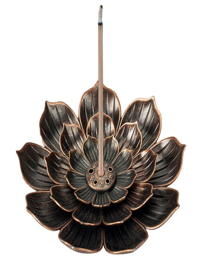 Careyoungs Incense Holder for Sticks with Lotus Detachable Ash Catcher,6 Incense Holes Incense Burner,Metal Home Decor (Brown, 1) - Image 1