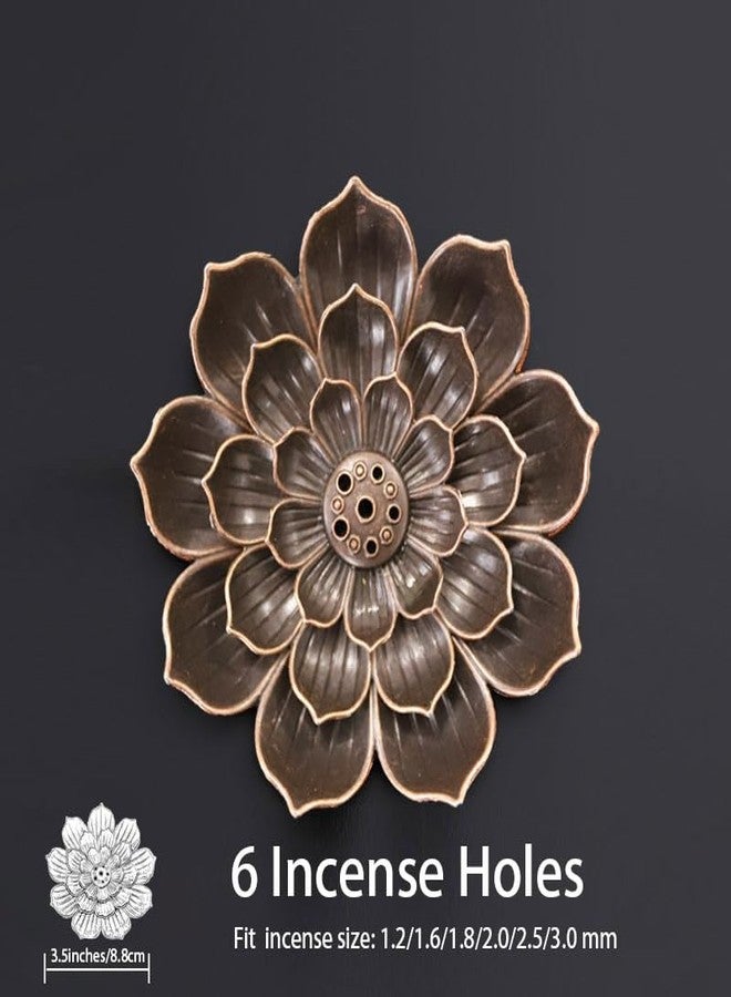 Careyoungs Incense Holder for Sticks with Lotus Detachable Ash Catcher,6 Incense Holes Incense Burner,Metal Home Decor (Brown, 1) - Image 3