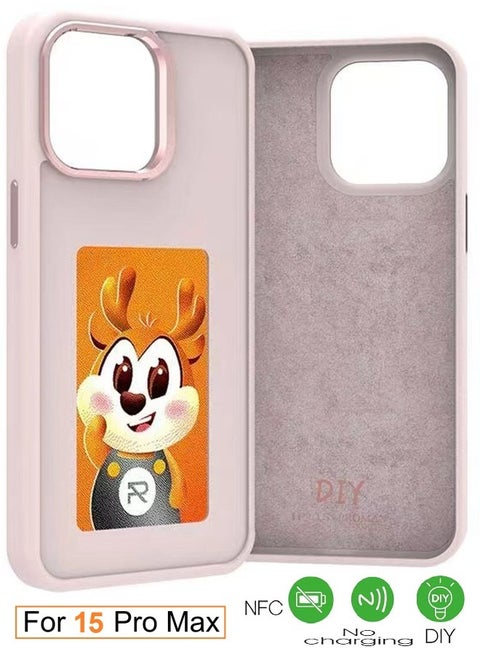 Smart NFC Ink Phone Case Compatible for iPhone 15 Pro max, Customizable E-Ink Screen DIY Images Long-Lasting Display Fast Transmission (Pink)