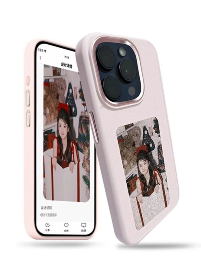 Generic - Smart NFC Ink Phone Case Compatible for iPhone 15 Pro max, Customizable E-Ink Screen DIY Images Long-Lasting Display Fast Transmission (Pink) - Image 1