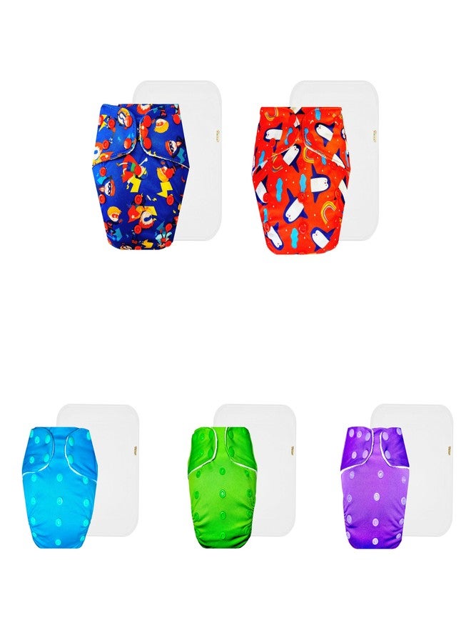 Dumbledo Premium Cloth Diaper with Cotton Insert (Pack of 5) | Dry Feel and Comfortable | 6-Layer Absorbent Pad | Quick Dry | Ideal for Toddlers | 3 Months - 3 Years | Unisex Baby - Image 1