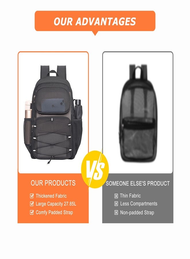 Bagenius Mesh Backpack Heavy Duty See Through Mesh Bag with Paded Strap Large Capacity for Sports Hiking Travel Outdoor Beach, Black - Image 4